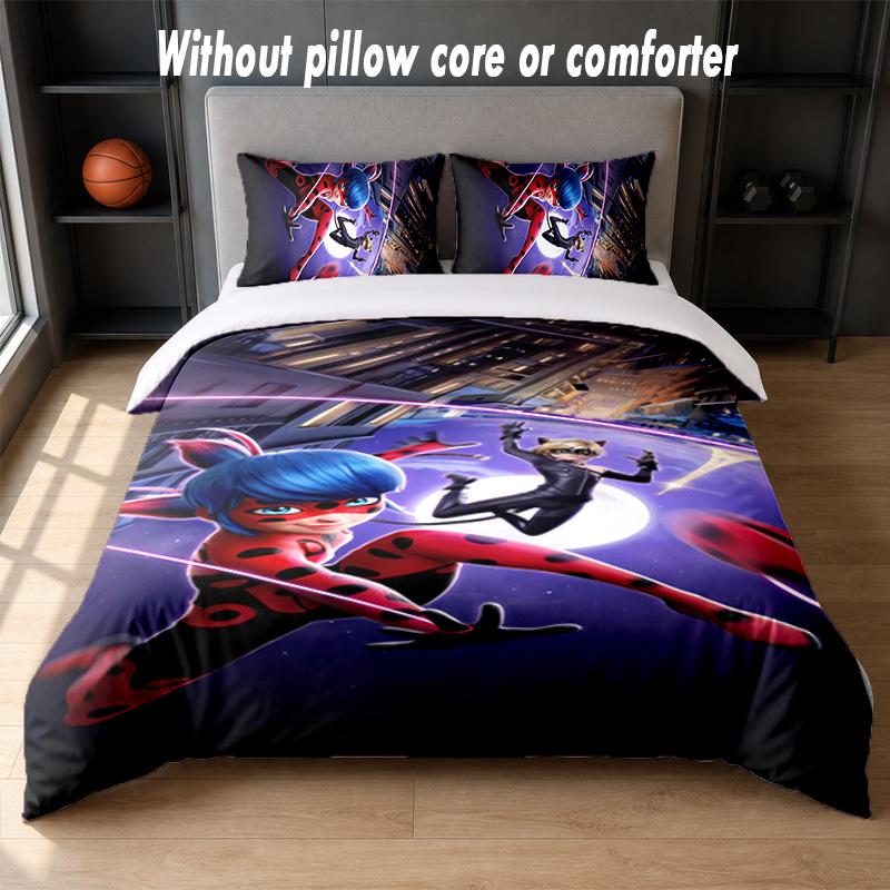 Miraculous Ladybug Design Bed Bedding Set 1 Duvet Cover + 2 Pillowcases Soft Breathable Household Bed Linens