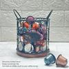Coffee Pod Basket, Decorative Round Wire Capsule Holder with Wooden Base, Proof Metal Construction, Weighted Base, For Cafe Kitchen (Black)