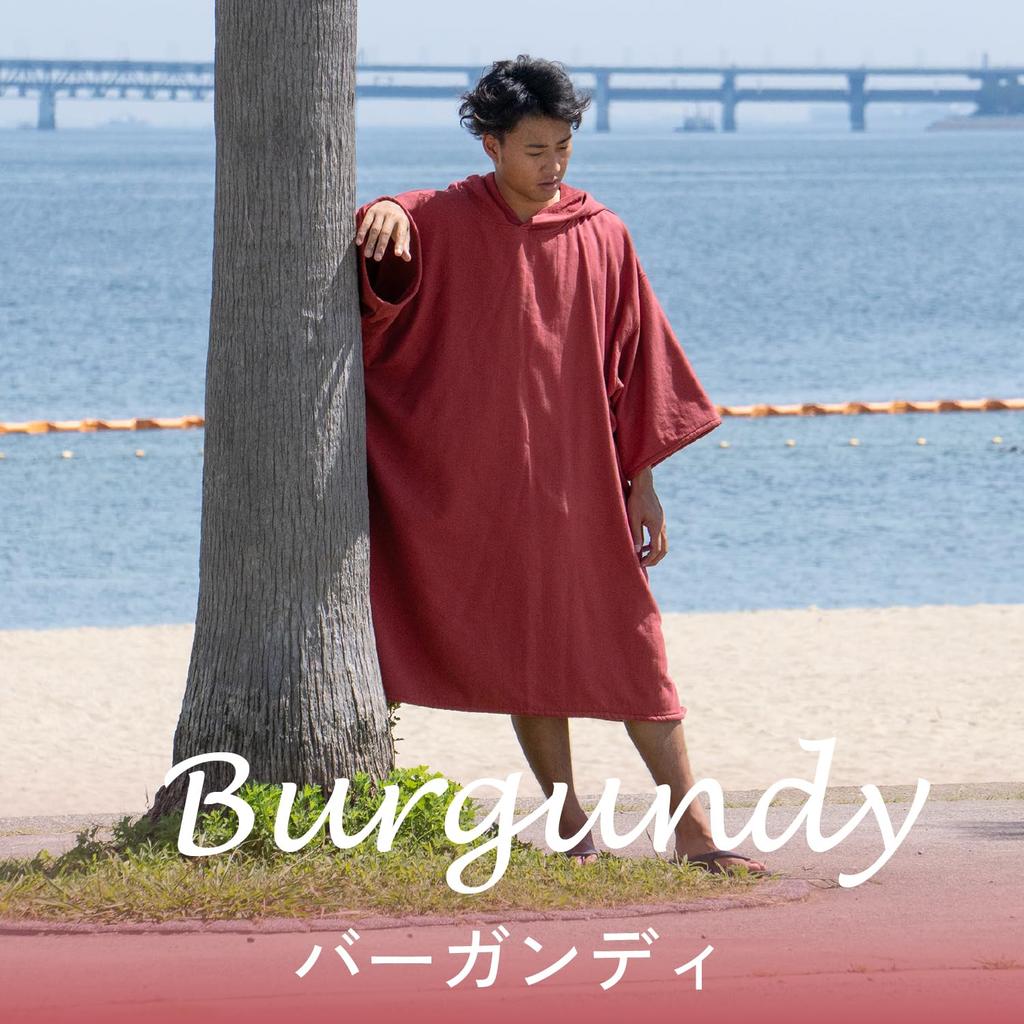 OruTa Surf для мужчин и холодное полотенце Имабари Идеально подходит для бордового пончо, средний, с капюшоном, женский, погода, рукав до локтя, толстый, ткань, пляж, бассейн,