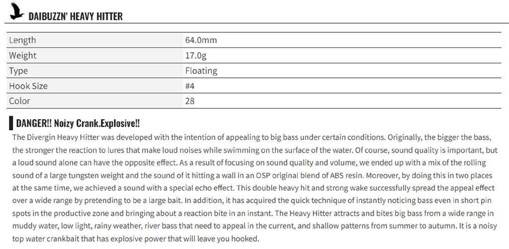 OSP DaiBuzzn' Heavy Hitter 64 мм 17 грамм Плавающая приманка L-05 (5251)
