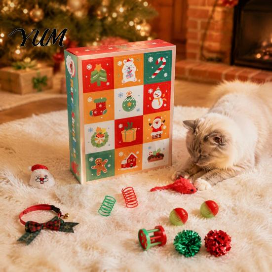 Festive Pet Gift for Cat Lovers Christmas Advent Calendar 2026, 12 Days Toys Set Countdown Cats with Interactive Mice, Balls, Plush Toys, Holiday