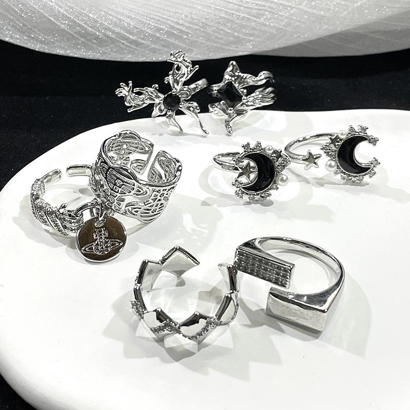 Нишевый Дизайнерский Смысл Темная Серия Открытое Кольцо Холодный Ветер Мода Индивидуальность Кольцо с Высоким Чувством Женщина