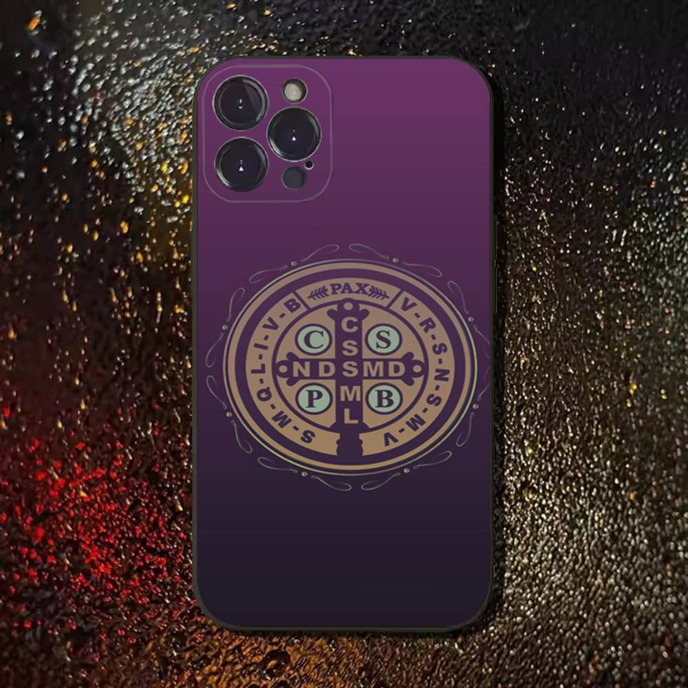 Sao Bento Benedict of Nursia Phone Case For iPhone 16,15,14,13,12,11 Plus,Pro Max,XS,X,XR,SE,Mini,8,7,Soft Silicone Black Cover