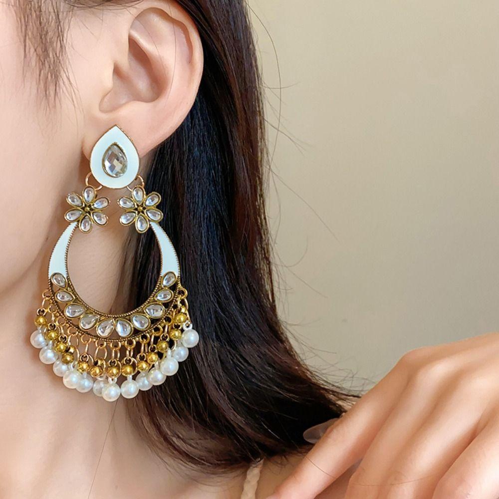 Beaded Tassel Tassel Water Droplet Earrings Rhinestone Exaggerated Tassel Earrings Girls Gift