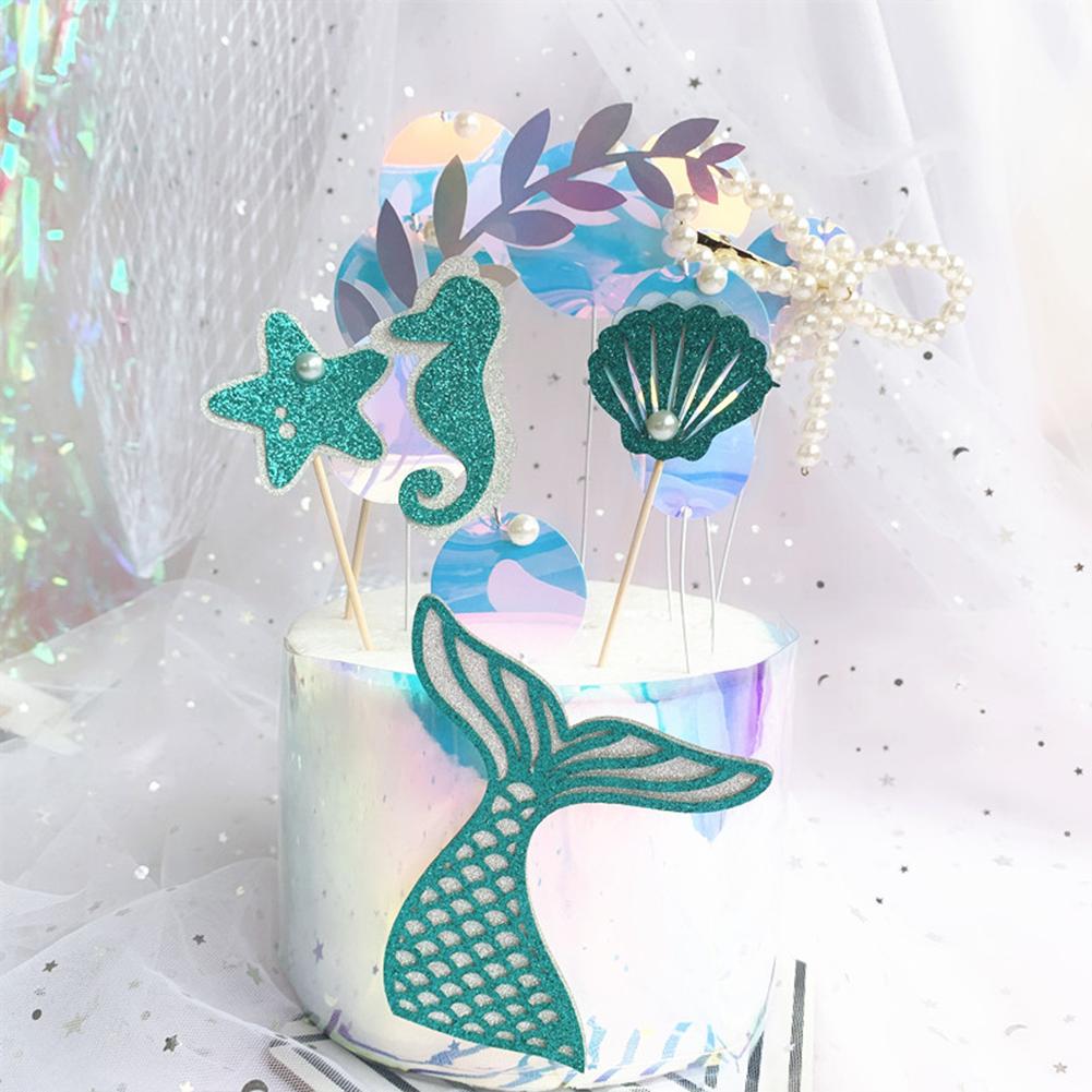 Colorful Paper Cake Topper Set Beautiful Practical Ocean Style Baking Cake Decoration Card Multipurpose Dessert Ornaments