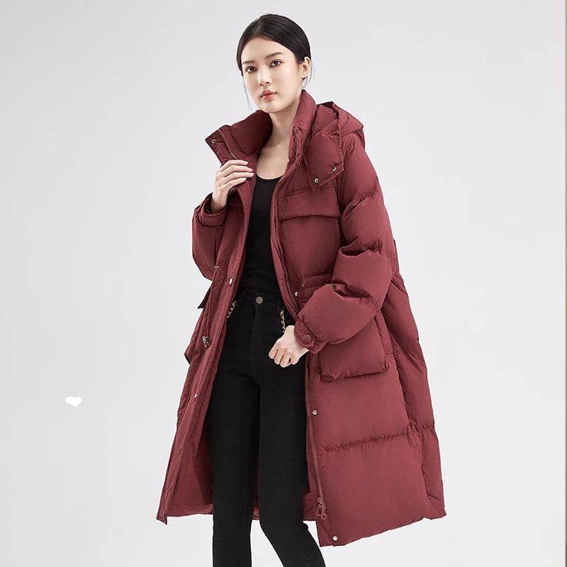 Талия Большой Карман Длинный Выше Колена 2025 Зима Новый Белый Утиный Пух Свободный Утолщенный Теплый Пуховик