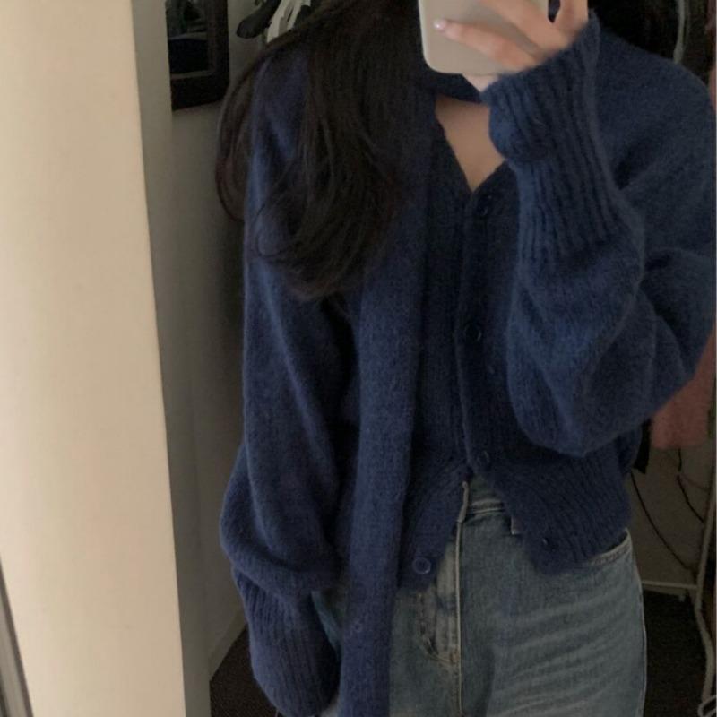 Шикарные зимние новые ретро-вязаные кардиганы с длинным рукавом и V-образным вырезом, женские модные облегающие женские свитера с длинным рукавом, однотонные повседневные короткие свитера 25530
