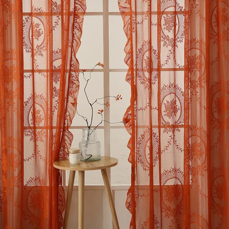 French Country Lace Sheer Curtain With Floral Mirror Semi-Sheer Living Room Bedroom Balcony Window