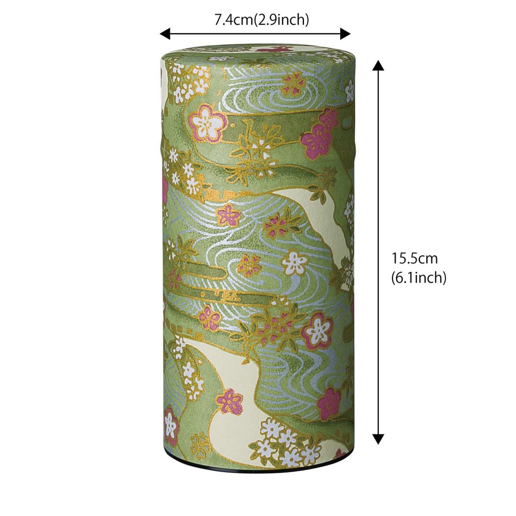 Noguchi Kumataro Tea Garden Tea Large Capacity with Washi Paper and Inner Shikisai Made in Stylish Caddy, 200g, Lid, Green, Japan,