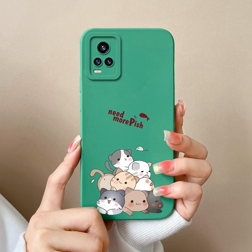 Чехол для Vivo V17 V20 S19 Y75 S16 Y77 Забавный мультяшный узор с кошкой Чехлы для телефона Защитная пленка на экран Мягкий силикон Противоскользящая защита для Vivo Бампер