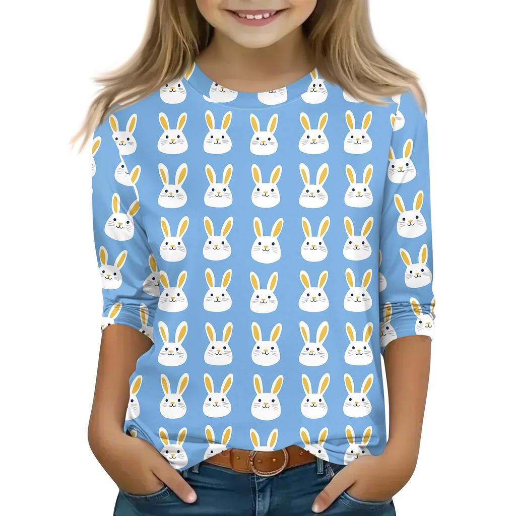 Топы с принтом для девочек 5-16 лет с круглым вырезом и рукавами 3/4 Футболки Модные топы Наряды Футболки