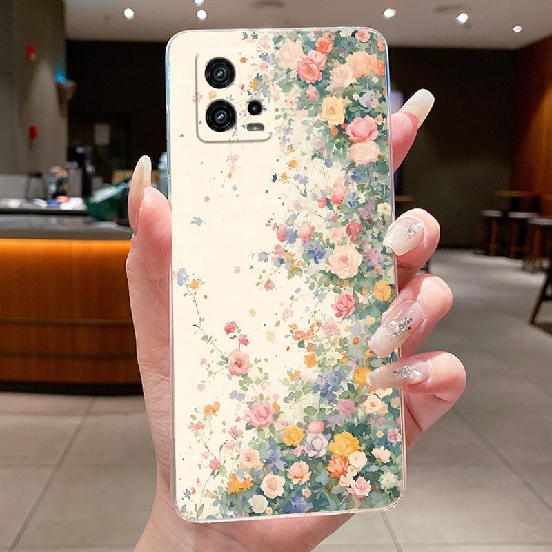 For Cover Motorola Moto G72 Case G 72 Flower design Clear Soft Silicone Back Funda Bumper For Moto G72 MotoG72 Phone Cases Coque