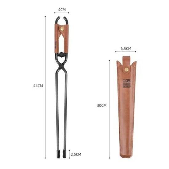 Perfk Campfire Tongs Firewood Carbon Clamp Charcoal Fireplace Steel Fire Outdoor 17 Inch Camping Tool Storage Cover