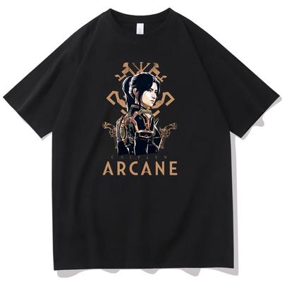 Arcane Футболка с круглым вырезом и коротким рукавом Подарок для фанатов Графические футболки Аниме Женские футболки с коротким рукавом Футболки Харадзюку