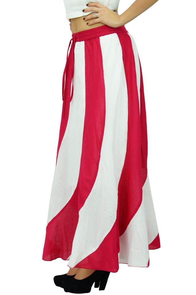 Bimba Long A-Line Maxi Spiral Summer Skirt Cotton With Back Elastic & Side