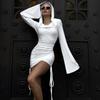 Women's Autumn Solid Color Long Sleeve Hooded Slim Shrinking Pleated Hip High Waist Short Dress