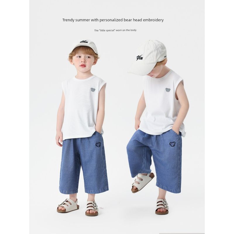 Right European Style Boys' Denim Capri Pants, Boys' Casual Pants, New Summer Collection, Children's Clothing, Summer Style, Thin Material