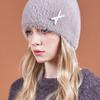 VA Brooch Soft Angora Beanie Sand
