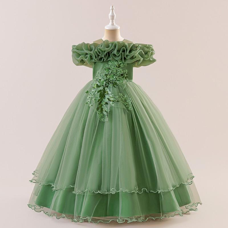 Girls Princess Tulle Dress Off Shoulder Formal Gown Wedding Party Piano Performance