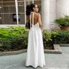 Белое хлопковое платье с V-образным вырезом и бретелькой через шею, сексуальное женское платье А-силуэта со шнуровкой и открытой спиной, с большой юбкой, модное пляжное платье для отдыха, летнее новое