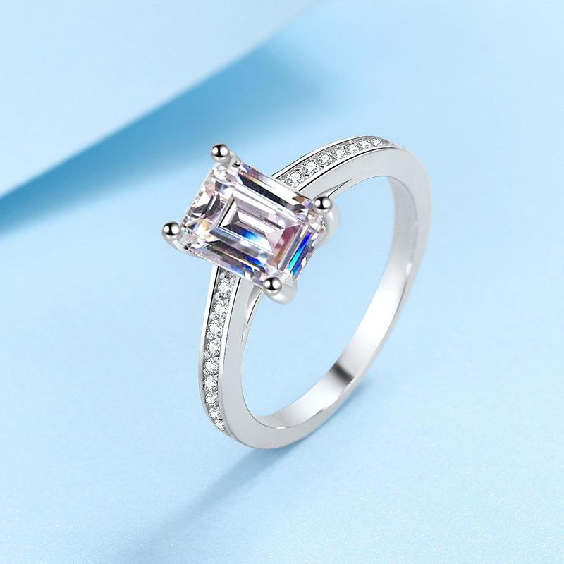 S925 Silver Ring Women's Rectangular Shaped Moissanite Radiant Emerald Cut Pt950 Platinum Plated Wedding Ring Engagement Diamond Ring