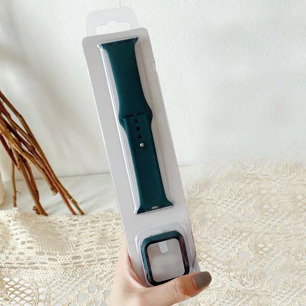 Glass+Case+Strap 3 In1 Apple Watch Band  Protective Shell Silicone Protection iWath Watch Band Case 2 In 1 For iWatch 2 3 4 5 6