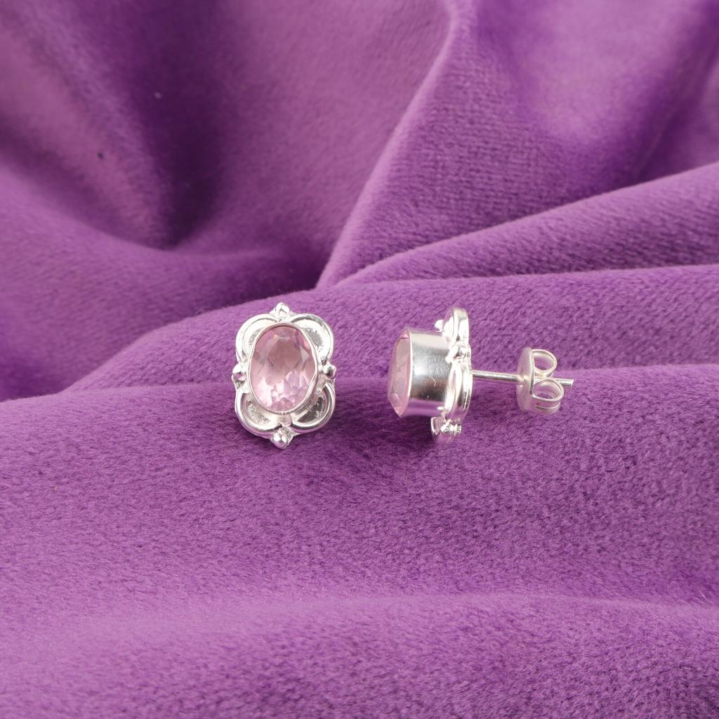 Morganite Stone 925 Sterling Silver Artisan Stud Post Push Back Earrings Jewelry EE-149-9