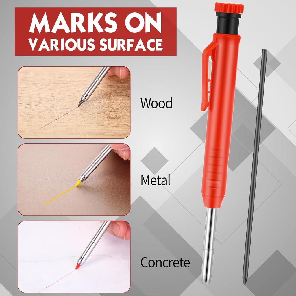 8 pack 2.8mm Mechanical Carpenter Pencils with 48 Refills, Construction Pencils with Built-in Sharpener, Long Nib Deep Hole Marker, Heavy Duty