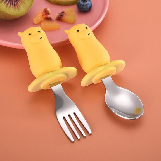 2 шт./компл., детская ложка, вилка, круглая форма, термостойкий пищевой материал, кухонная утварь для кормления детей для дома