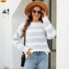 Women's Striped Autumn and Winter Sweater New Loose Half Turtleneck Sweater