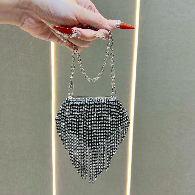 Мини-кошелек с красной лентой для женщин, стильный и универсальный, с сумкой с бриллиантовыми аксессуарами