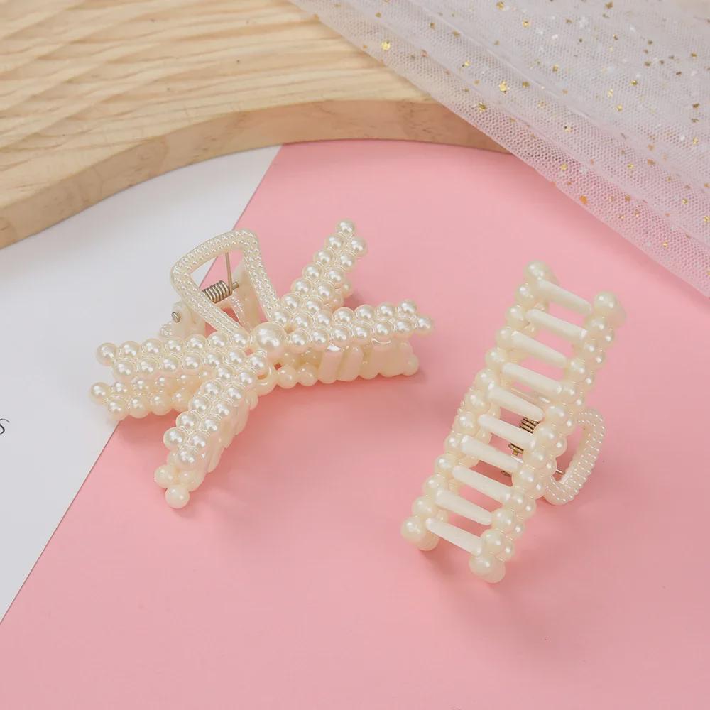 Корейская заколка для волос с бантом из жемчуга и геометрической акулой - простая и универсальная заколка для волос