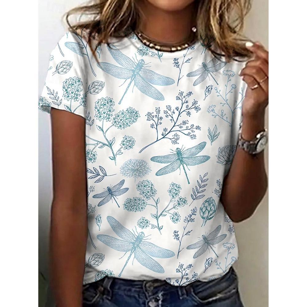 Женские футболки с красивыми цветами, футболки с короткими рукавами, топы с 3D-принтом, рубашки с круглым вырезом, женская повседневная летняя одежда