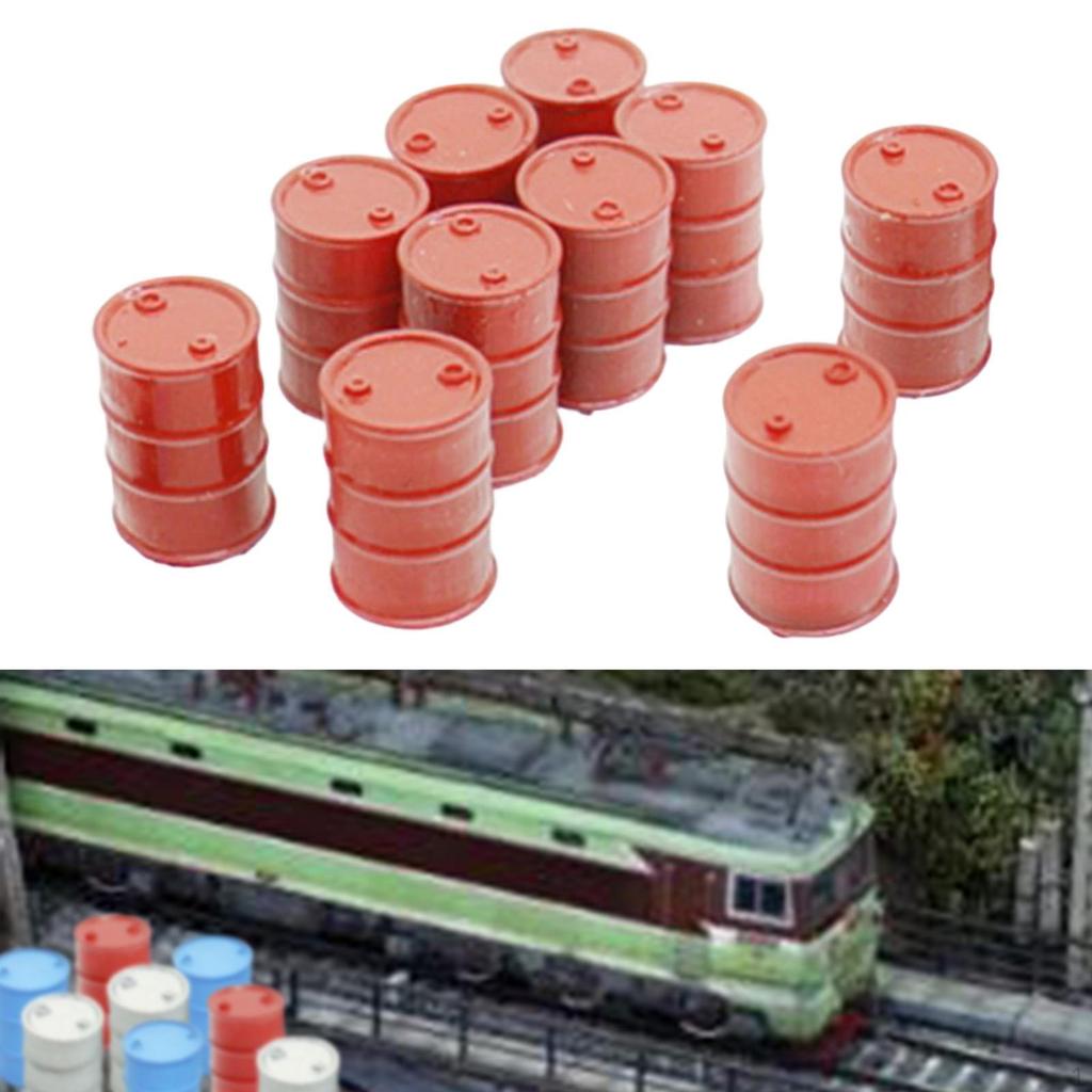 10 Pieces Oil Drums Decor Accessories 1/87 HO Scale Simulation Miniature Mini Barrel for Cargo