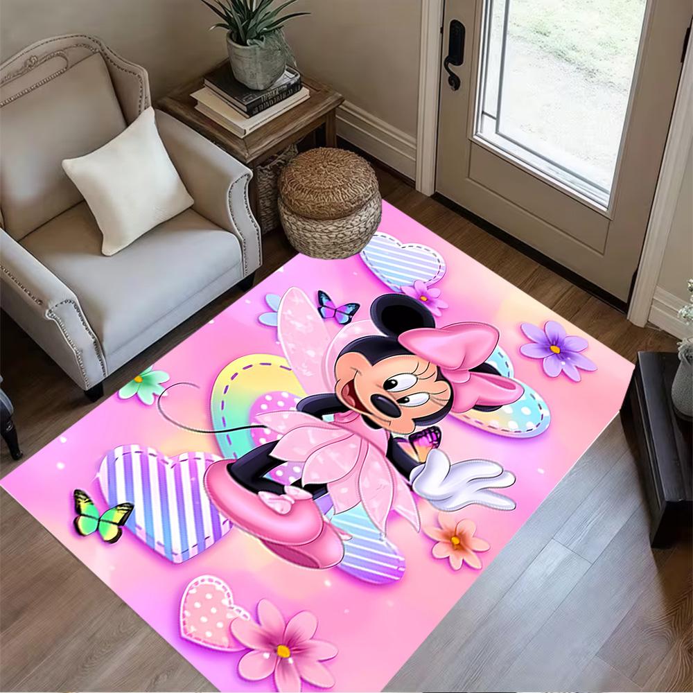 Minnie Mouse Floral Fantasy Area Rug Suitable for Dormitory Playrooms Dining Room Kitchen Antislip Carpet Office home decor Gift for Festivals