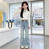 Autumn 2026 Girls' Flared Jeans - Slim Fit Elastic Pants for Medium & Large Kids