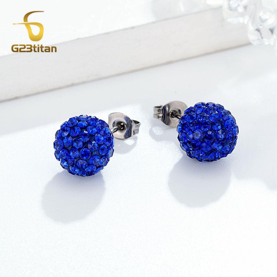 Цвета Хрустальные Бусины Полимерная Глина Серьги G23 Титан Пусет Микро Паве Стразы Диско Шар Гипоаллергенные Пирсинг Циркон