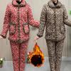 Winter Plus Velvet Thick Cotton-padded Jacket and Trousers Pajamas Suit Women's Warm Padded Jacket Two-piece Cotton-padded Jacket