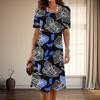 Women's Fashion Graceful Leaf Print Summer Spring Short Sleeve O-Neck Casual Dresses