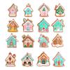 8/16Pcs Mixed Pattern Christmas Gingerbread House Pendant Candy Color PVC Cottage Hanging Ornaments with Hanging Chain DIY