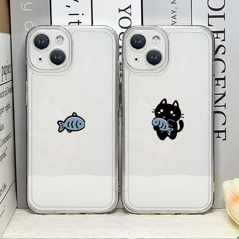 Смешная мультяшная пара Кот и Рыба парный чехол для телефона для IPhone 16 15 14 11 12 13 Pro Max 7 8 Plus Mini XS XR Прозрачный мягкий чехол Fundas