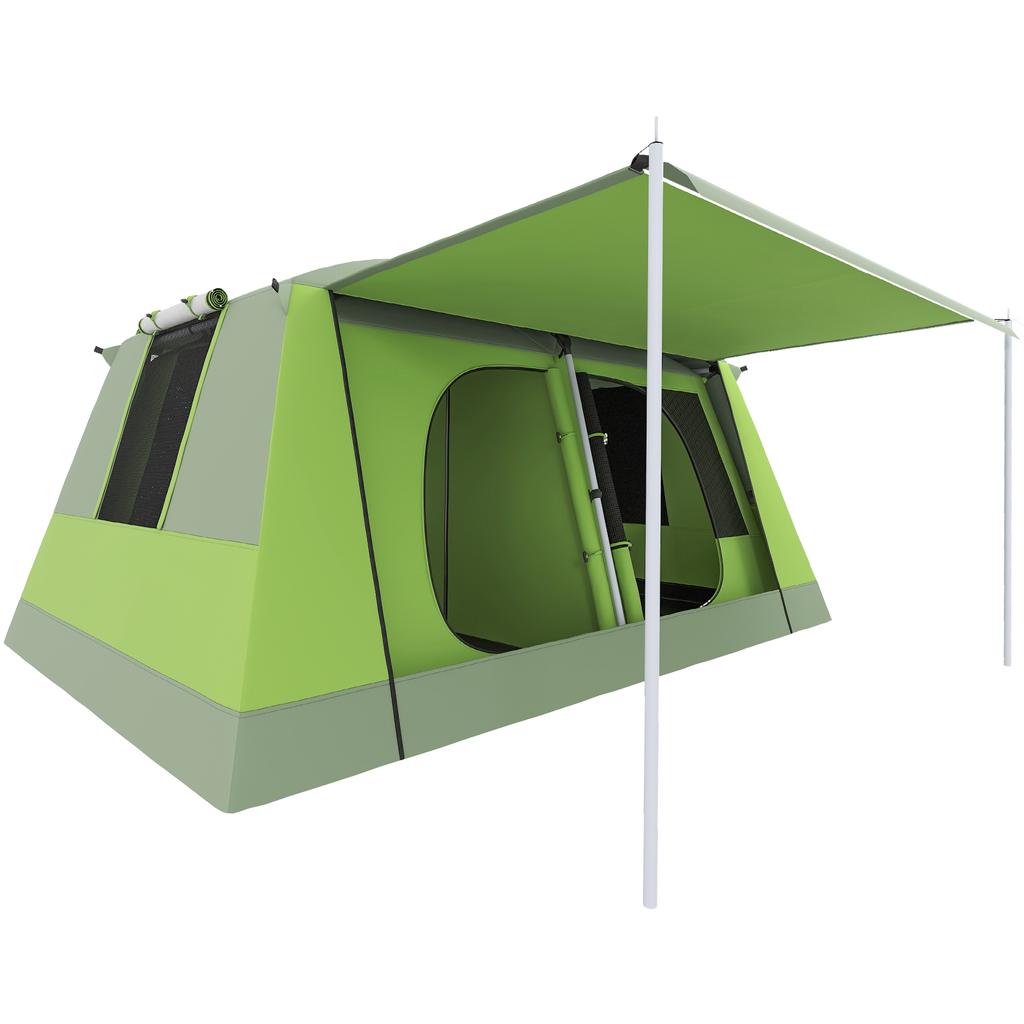 Tunnel Tent Camping Shelter w/ Porch, Two Rooms, Lamp Hook, Portable Carry Bag