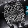 Womens Slim Fit Knit Sweatshirt Fall Winter Jacquard Pullover Casual Warm Top Black Beige S-XXXL