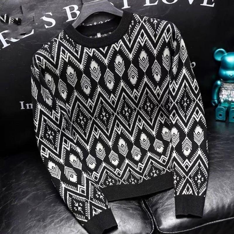 Womens Slim Fit Knit Sweatshirt Fall Winter Jacquard Pullover Casual Warm Top Black Beige S-XXXL