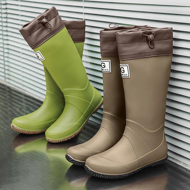 Мужские Женские Дождевые Сапоги Модные Резиновые Сапоги с Длинным Голенищем Нескользящие Сапоги для Рыбалки Уличные Водонепроницаемые Рабочие Сапоги Пара Резиновые Галоши
