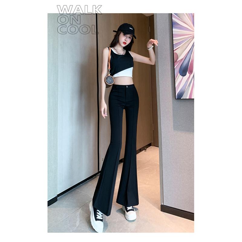Streetwear OL Office Summer High Waist Women's Wide Leg Capris Skinny Flare Pants for Women Full Length Pants Woman Trousers