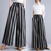 Spring Autumn Ladies Cotton Linen Trousers Retro Casual Pocket Stripe Wide Leg Pants for Women