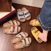 Лето 2025 Новые Уличный Стиль Женские Тапочки Открытый Носок Женские Тапочки Дамские Комфортные Толстая Подошва Пляжные Тапочки с Металлической Кнопкой