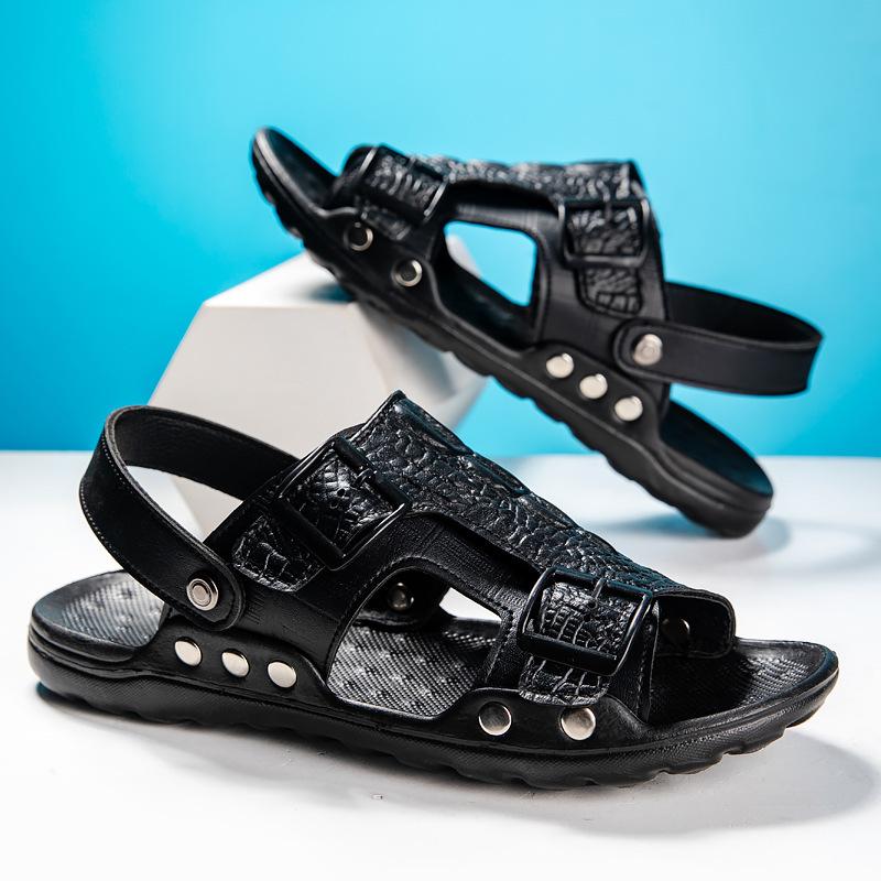 Летние мужские сандалии с открытым носком, дышащая и удобная пляжная обувь, повседневные тапочки для вождения и ленивого отдыха