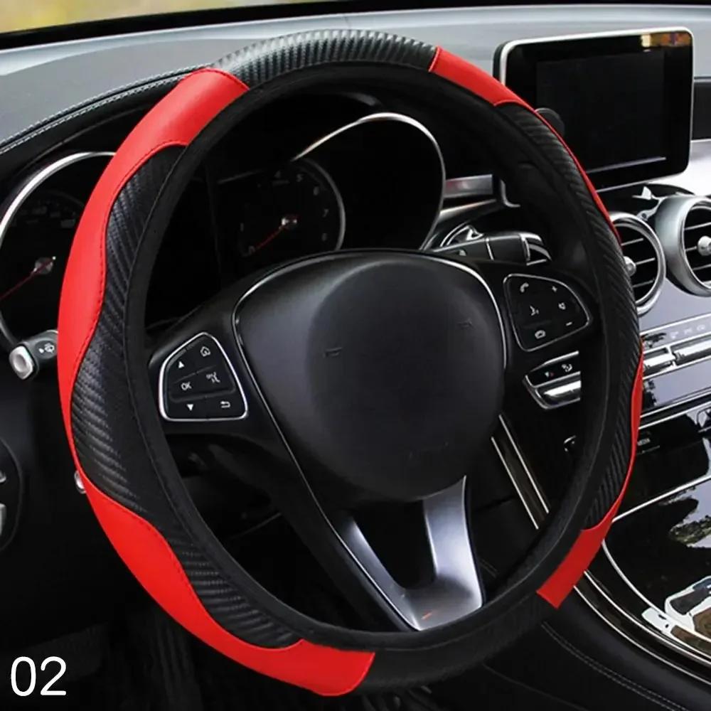 Universal Car Steering Wheel Cover Breathable Anti Slip PU Leather Steering Covers Suitable 38cm Auto Decoration Carbon Fiber